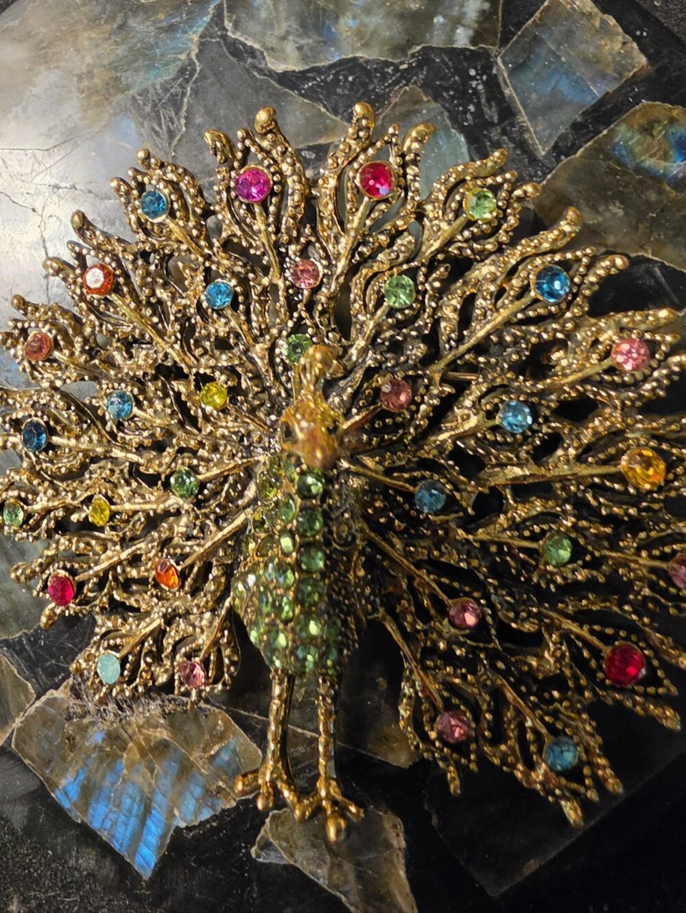 Crystal Rhinestone Peacock Brooche. - Picture 5 of 5
